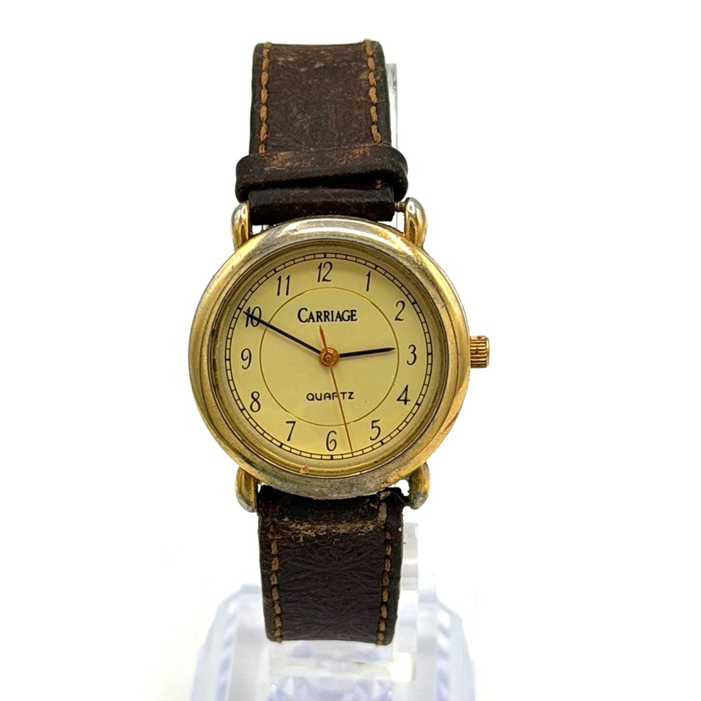 Carriage by Timex Women's Watch Gold Tone Brown Leather Strap Quartz 29mm Runs